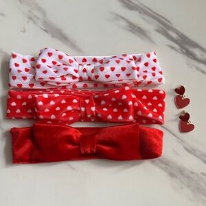 NEW!! Set of 3 Red and White Heart Bow Headband Set with Heart Earrings